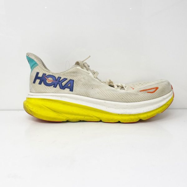 Hoka One One Mens Clifton 9 1127895 EPFR White Running Shoes Sneakers Sz 10.5 D Hot on Sale