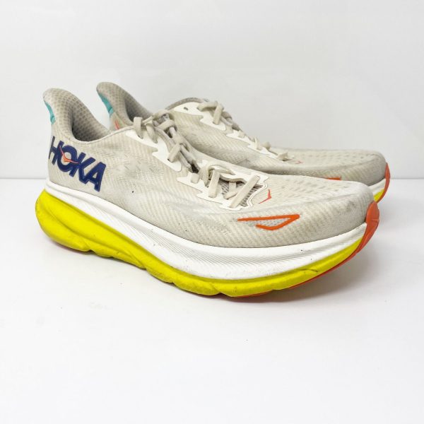 Hoka One One Mens Clifton 9 1127895 EPFR White Running Shoes Sneakers Sz 10.5 D Hot on Sale